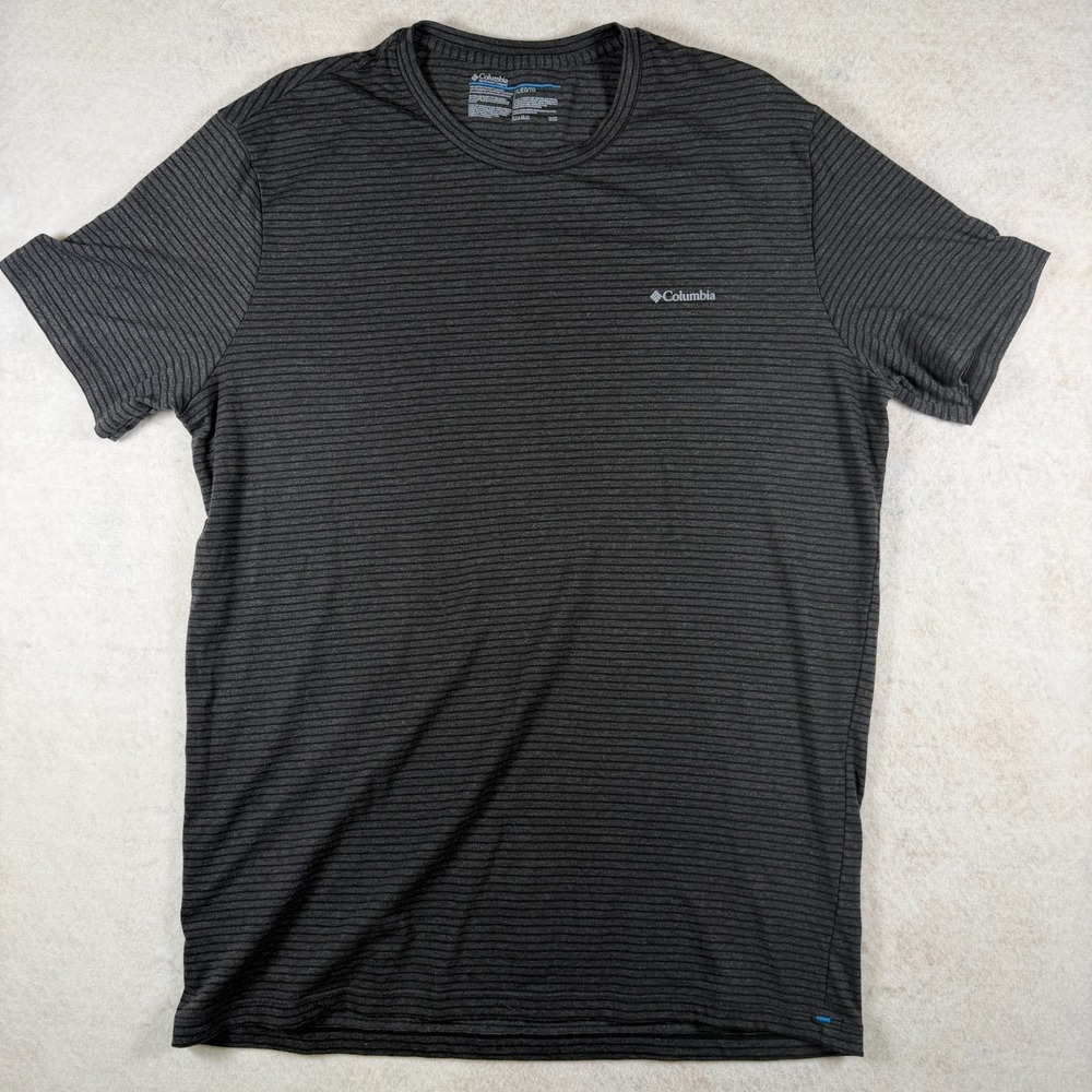 Columbia Shirt Mens XL Gray Striped Short Sleeve‎ Cotton Blend Activewear Crew